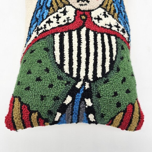 Vintage Queen Of Hearts Needlepoint Wool Throw Pillow Novelty Casino Art Deco - Picture 7 of 14